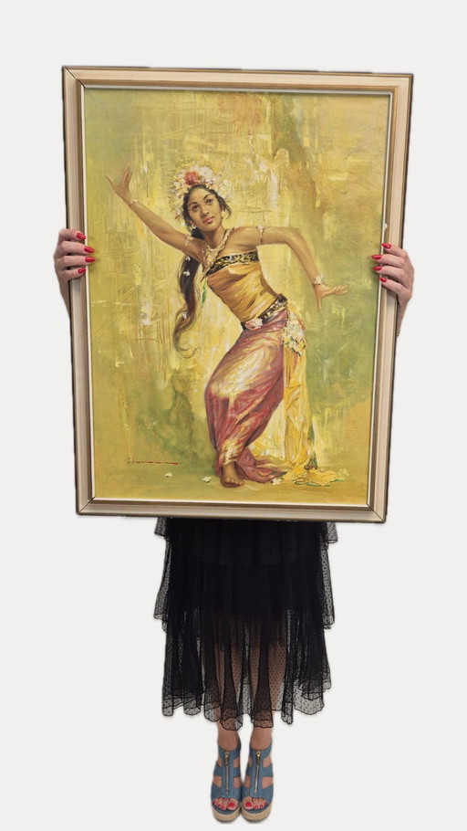 Original vintage hand painted painting Bali dancer