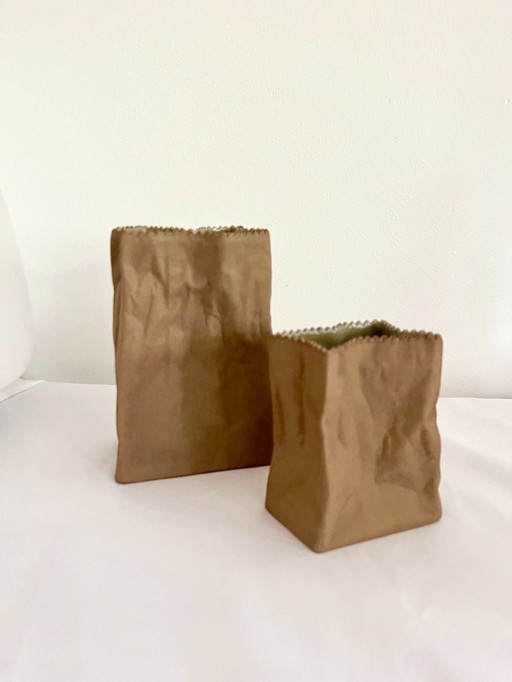 Vintage 2 "Paper bag" vases by Tapio Wirkkala for Rosenthal studio-line, Germany, 1970s