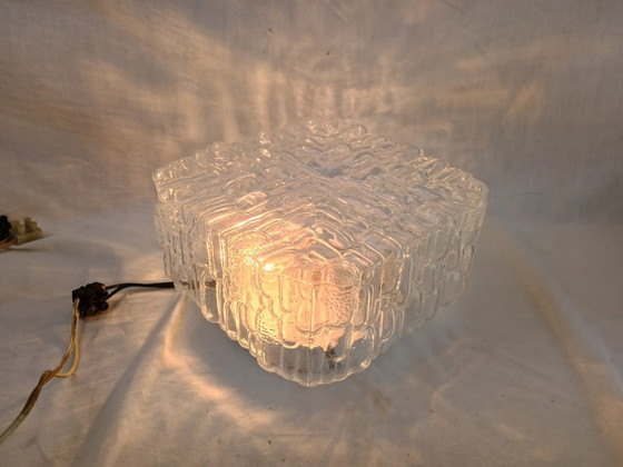 Image 1 of Wall Sconce Ceiling Light Flush Mount PAT ANGEM Mid Century Textured Square Vintage French Glass German Limburg Kalmar