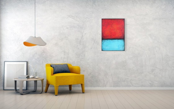 Image 1 of Red and Blue original minimalist abstract modern painting on stretched canvas