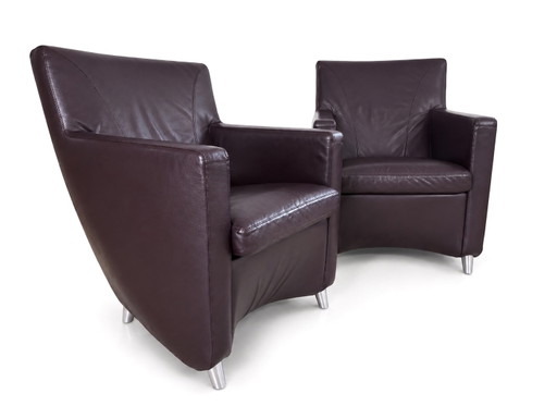 2 sillones Leolux Dolcinea de piel color pluma/morada – fauteuils, Leather, Metal