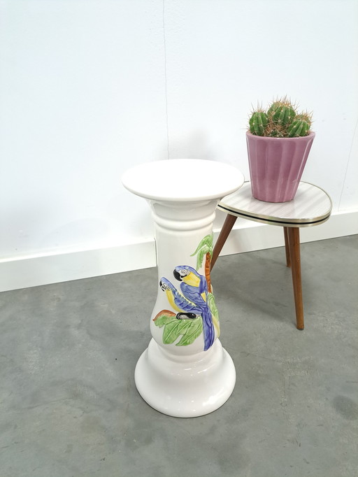 Porcelain Pillar Candle Stand With Parrots