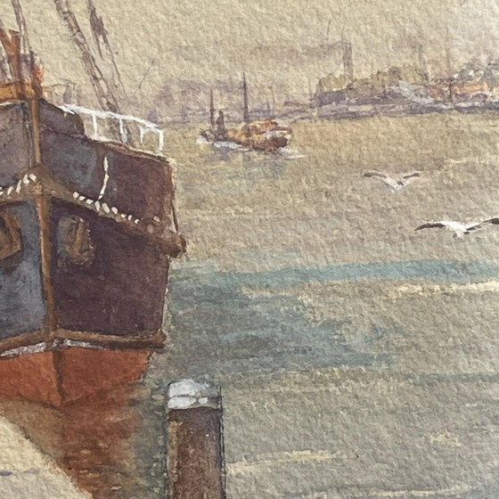 Emile Lhernault, Darsena a Bruxelles, Acquerello, Anni '10 – Dipinti e disegni, Paper (photo 4 of 12)