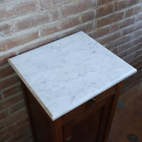 Image 1 of Vintage tall marble bedside table