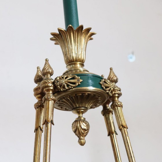Lampadario in bronzo dorato e metallo laccato verde, 20 lampadine, Italia, inizio XX secolo. – Bronze (photo 14 of 18)