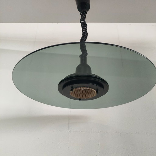 Vintage Verstelbare Ronde "Ufo" Glazen Plafondlamp (smokeglass)