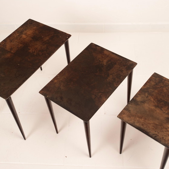 Aldo Tura Mid Century Parchment Nesting Tables Model 764 Tura Milano Italy 1950 – Side tables, Leather (photo 19 of 19)