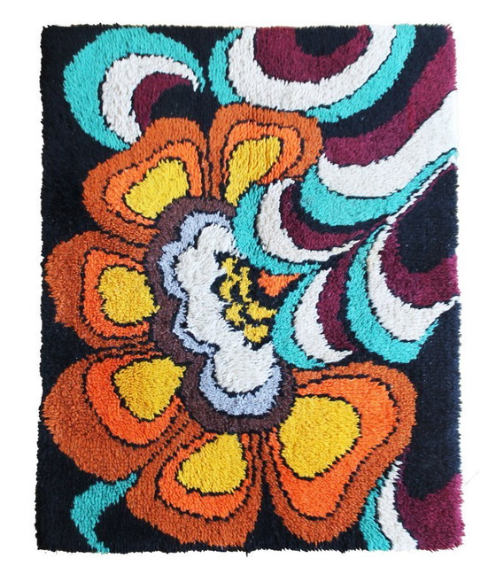 Image 1 of 1970s German Wool Rug with Pop-Art Floral Pattern