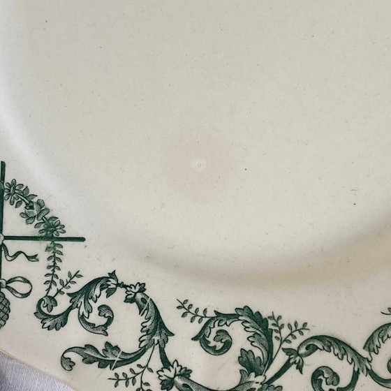Image 1 of 6 assiettes dessert terre de fer Longchamp modèle Trévise vert faïence ancienne 