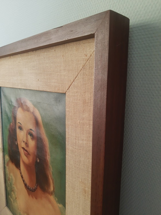 Image 1 of Peinture à l'huile vintage de pin-up de 1952, unique !