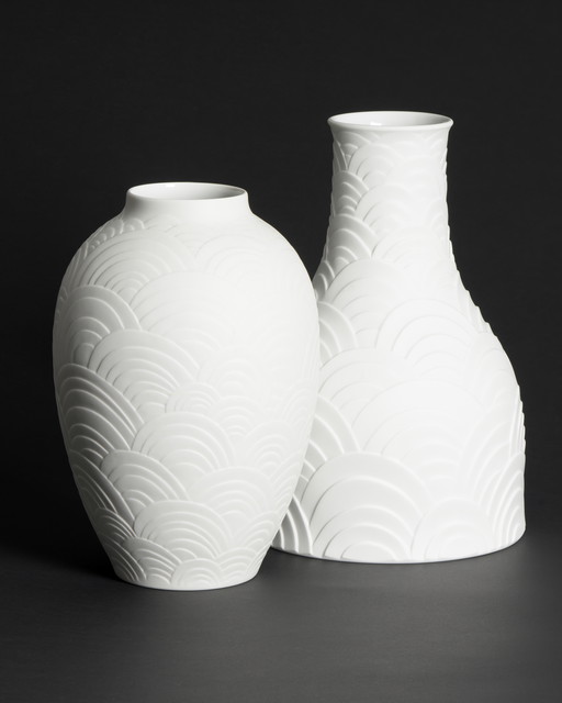 XL Heinrich Bisque Porcelain Vase Duo Vintage 60s Design Op-Art Relief Art Déco