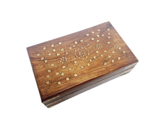 German Art Nouveau Box with Marquetry, 1900s, Decorative Objects, Textile, Wood, Brown (photo 4 of 15)