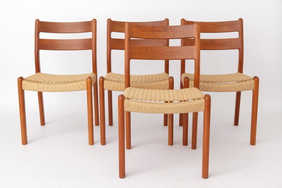 Set of 6 EMC Møbler Solid Teak Dining Chairs, Danish Cord, Denmark 1960s, Mid-Century Modern, Wood, Brown (photo 2 of 10)