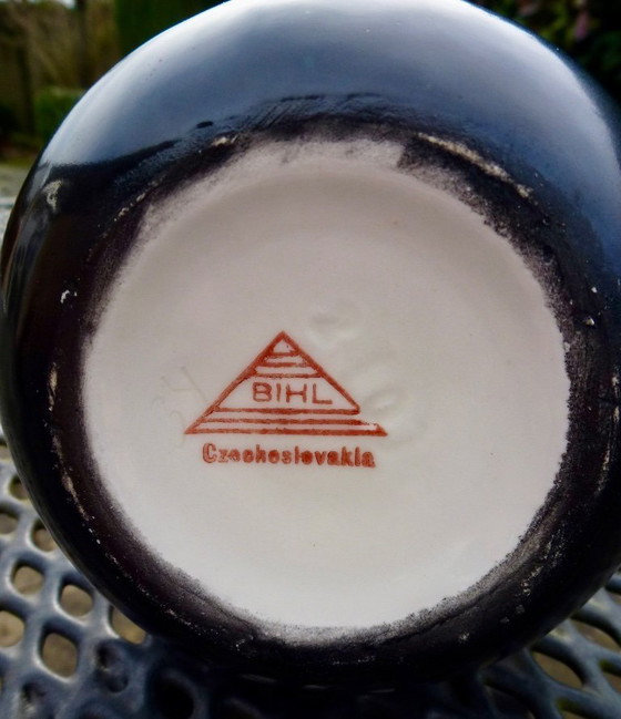 Image 1 of Vintage Jug / Vase by BIHL, Orange - Brown - White Airbrushed.