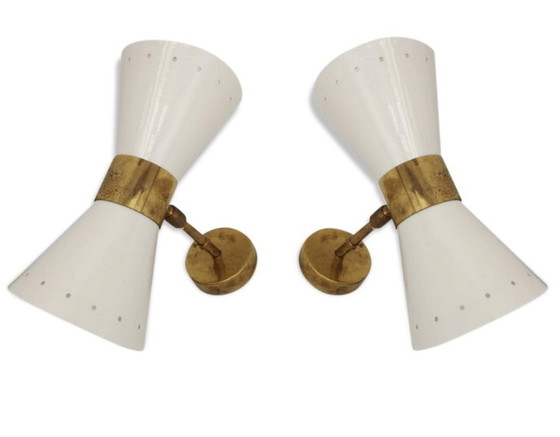 Image 1 of Lampadario a tromba in ottone italiano