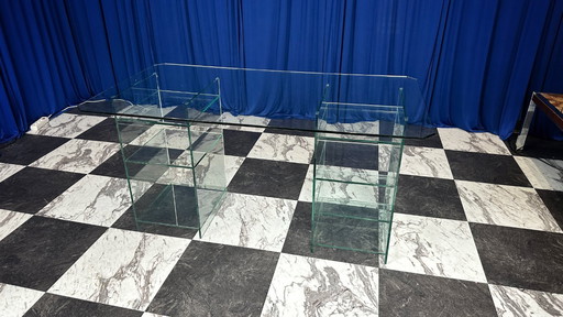 Scrivania vintage anni '80 in vetro stile Art Deco Revival Postmoderno anni '80 Italia