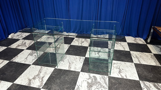 Image 1 of Scrivania vintage anni '80 in vetro stile Art Deco Revival Postmoderno anni '80 Italia