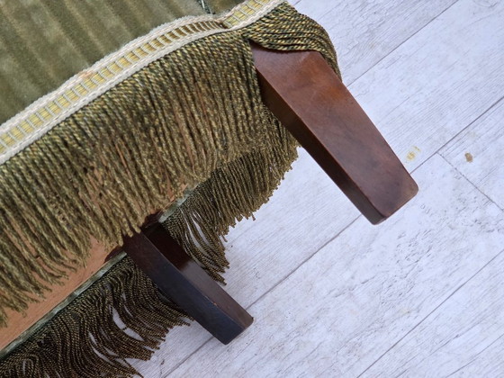 Image 1 of Jaren 60, Deense 2-zitsbank, origineel meubelvelours, beukenhout.