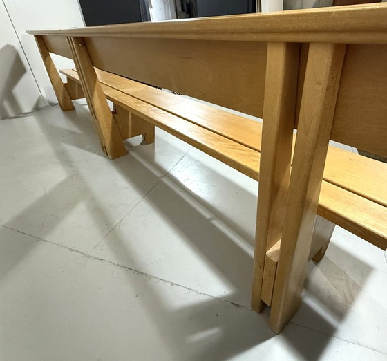 Image 1 of XL Modernist solid beech wood bench 1960s