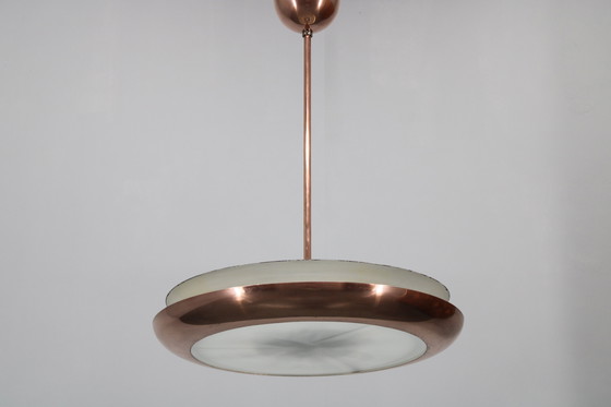 Image 1 of 1930s Bauhaus "UFO" Chandelier in Copper Finish by Josef Hurka, Czechoslovakia