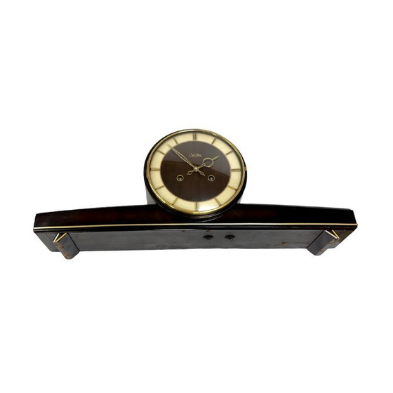 Image 1 of Zentra schoorsteenklok - zwart en goud, slagwerk, Duitsland jaren 1950