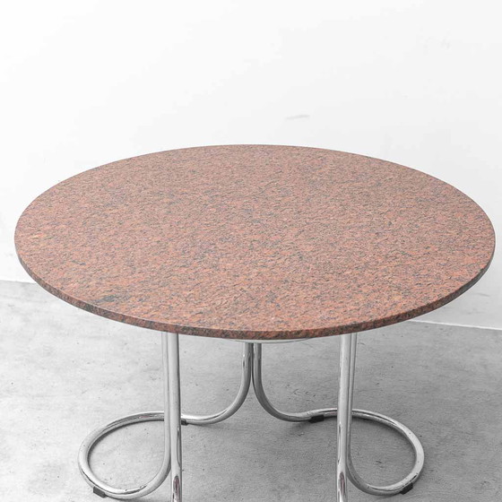 Vintage Giotto Stoppino Style Round Table in Marble and Chromed Metal – 70s – Conference table (photo 7 of 10)