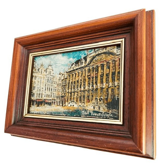 Vintage Dirk Vanoverberghe Miniature Oil Painting Grand Place Brussels 1970s – Paintings & Drawings, Wood (photo 3 of 5)
