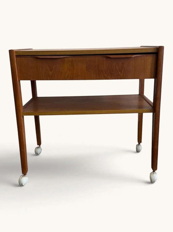 Danish Vintage Teak Trolley on Swivel Castors with Drawer, Bar carts, White, Scandinavian (photo 2 of 2)