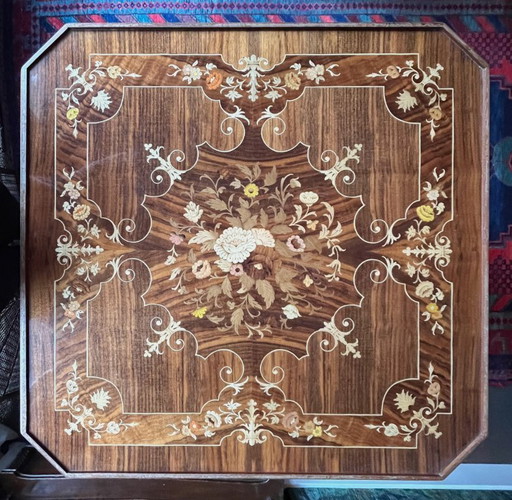 Tavolo multigioco intarsiato italiano di metà secolo in noce e mogano, c. 1960