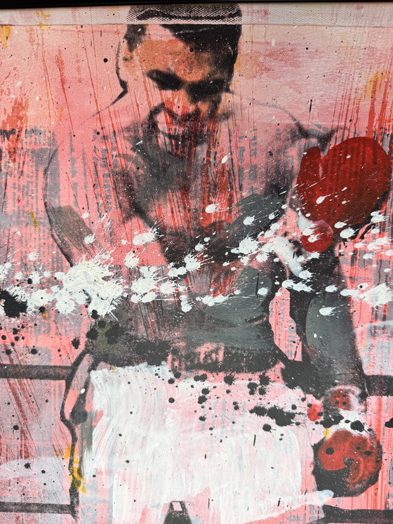 Image 1 of Ronald Chapeau - "Il più grande 1" - Muhammad Ali - Tecnica mista su tela incorniciata