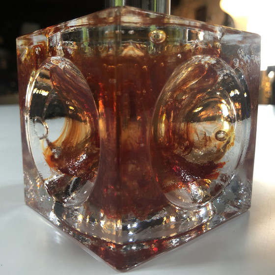 Image 1 of Table Lamp - Cube - Fractal Resin - Polished Steel - 1970