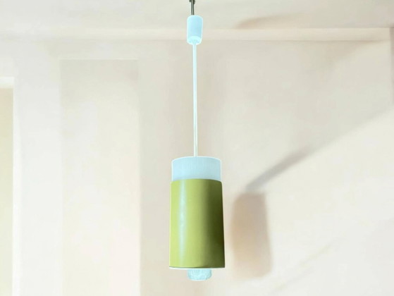 Mid Century Modern Green Up-Down Scandinavian Design Pendant Lights, High-Quality Metal and Opal Glass, 1960s (photo 5 of 9)