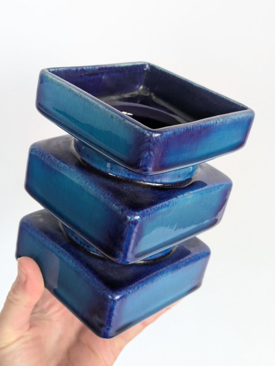 Cari Zalloni for Steuler Vase, Model 510, Space Age Ceramic Pillar, Cobalt & Turquoise (photo 13 of 16)