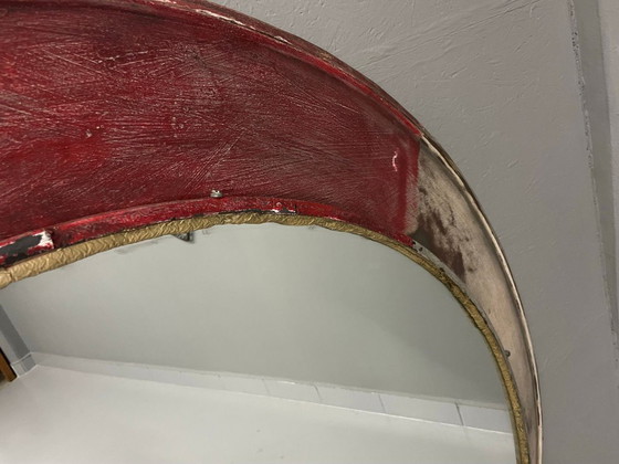 Image 1 of Vintage Round Mirror Distressed Painted Frame 1970s Europe