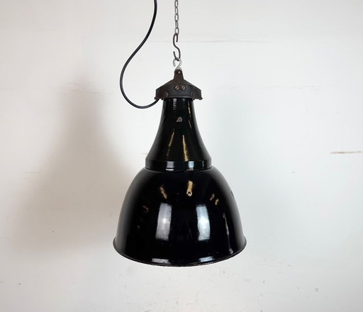 Lampada a sospensione Bauhaus in smalto nero industriale, anni '30