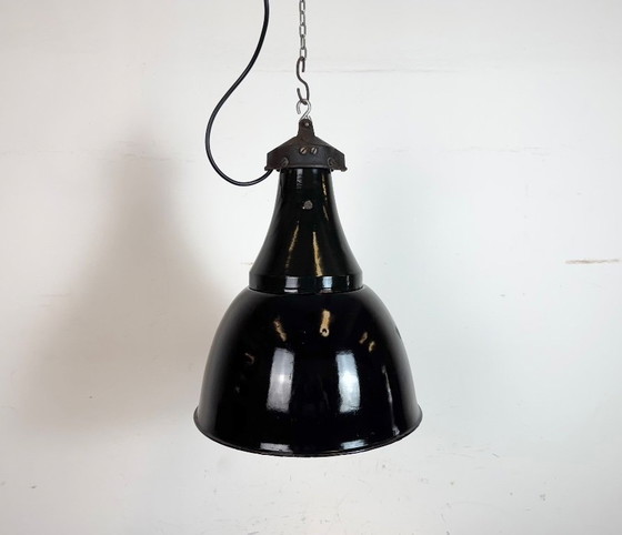 Image 1 of Lampada a sospensione Bauhaus in smalto nero industriale, anni '30