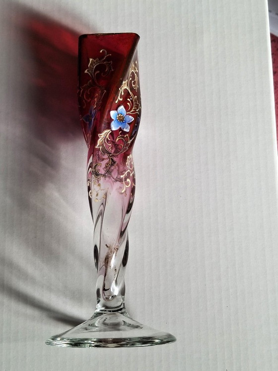 Murano tre fuocchi glass soliflore Vase, hand-painted, 16 cm high, Red (photo 6 of 10)