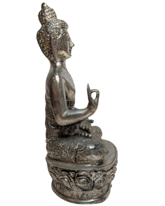 Nepalese Buddha in Abhaya Mudra – Late 19th/Early 20th Century – Sculpture, Metal, Copper (photo 3 of 10)