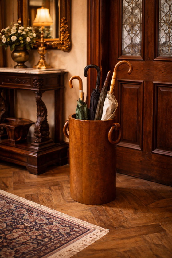 Image 1 of Vintage brutalistische of mid-century walnoten paraplubak (jaren 1950/60)