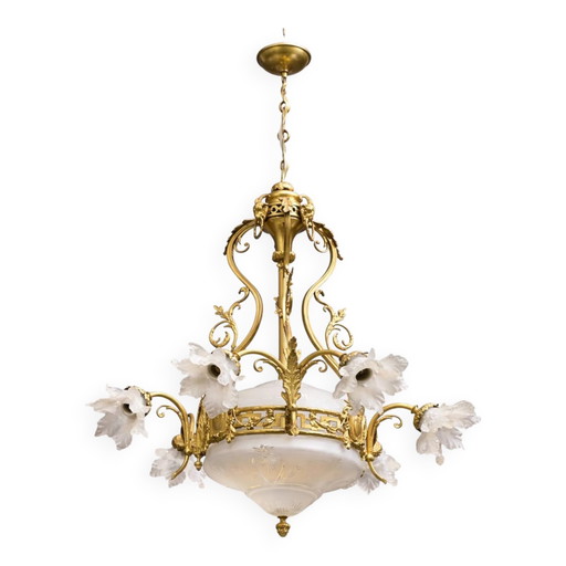 Chandelier with ram's heads. Louis XVI. Gilded bronze. Crystal. – kroonluchters