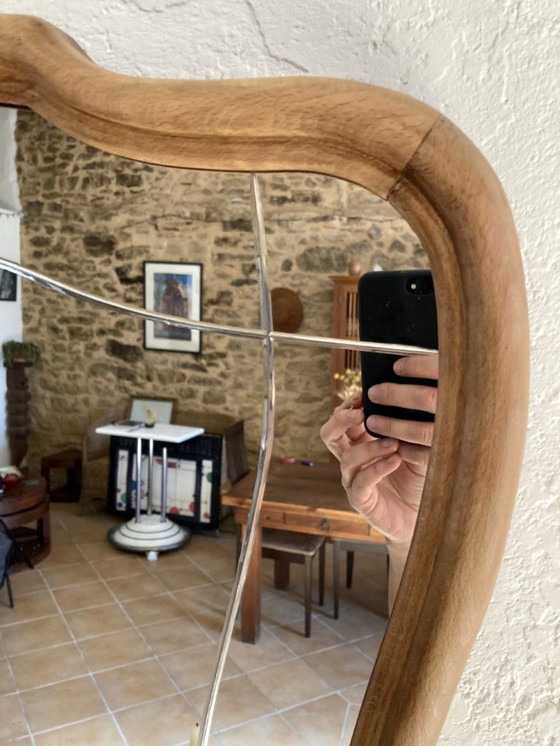 Image 1 of Art Nouveau mirror, curved wooden frame and cut glass