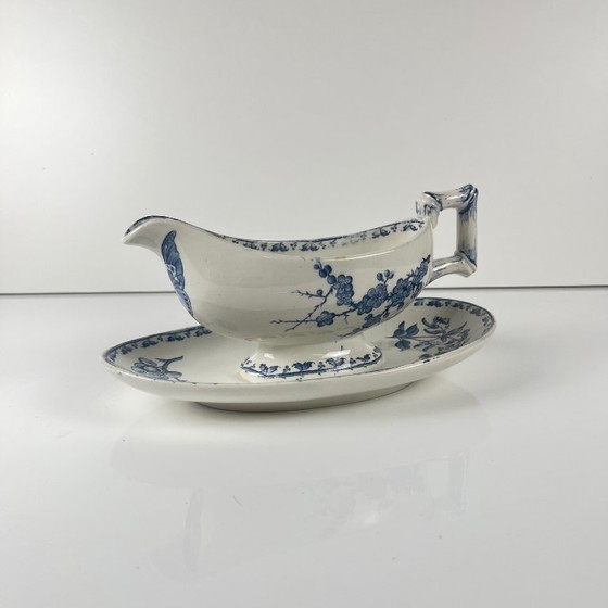 Image 1 of Ironstone gravy boat "Carmen", Sarreguemines, blue, 1875-1900