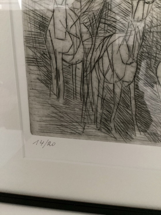 Original Etching Henri Nemirovsky - “ Les Gazelles “ Hand-Signed & Numbered 14/20 - Abstract Animals ( 34x28 ) (photo 6 of 8)