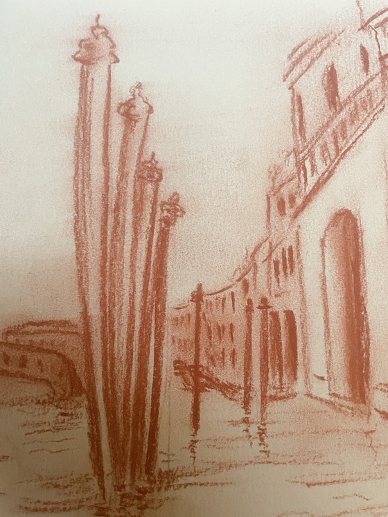 Image 1 of Gesigneerd Sanguine landschap Canal Grande Venetië