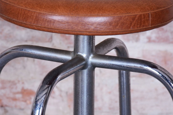 Original Bauhaus Swivel Chair, Chrome-Plated Steel, Leatherette, Czech, 1950s – Stools, Metal (photo 2 of 10)