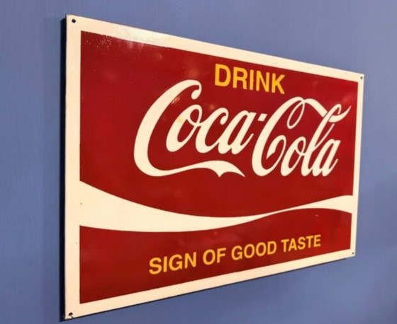 Insegna Coca Cola, anni '70, Coca-Cola, Decorazioni murali, Metallo, Rosso, Vintage (foto 3 di 5)