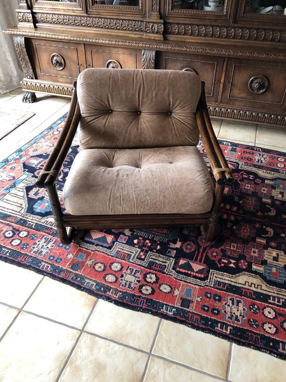 Image 1 of Pierantonino Bonacina 1974 – Set di sedute originale in rattan (divano, 2 poltrone, tavolo)


