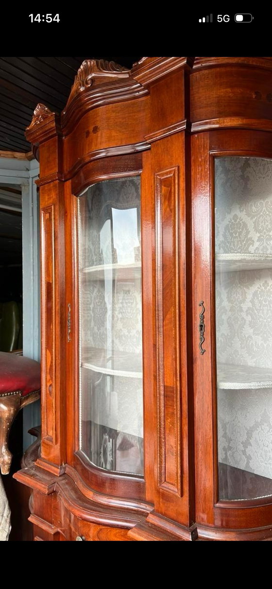 Image 1 of Classic curved baroque display cabinet with intarsia inlay