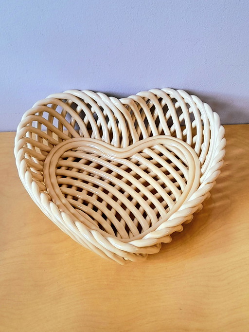 Corbeilles cœurs gigognes en céramique tressée 1960