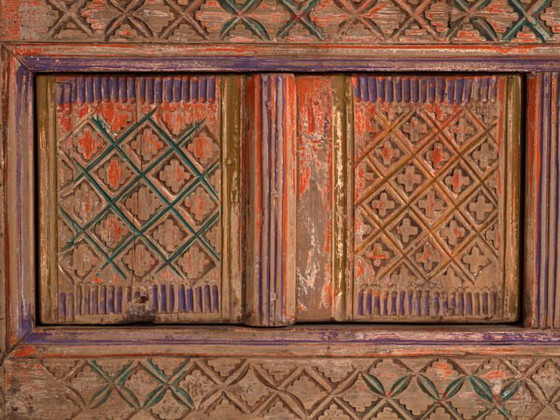 Antiker geschnitzter polychromer Unterschrank aus Tanne – Xinjiang, ca. 1900 – Sideboard (photo 11 of 39)